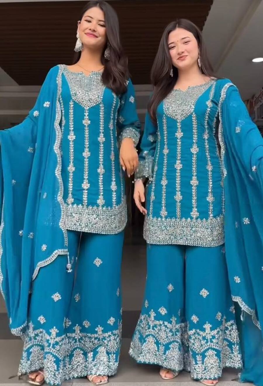 DESIGNER CHINON SILK EMBROIDERY CODING SEQUENCE WORK TOP BOTTOM WITH DUPATTA FESTIVE WEAR WHOLESALE PRICE ETHNIC GARMENT (8)