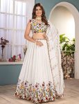 DESIGNER CHINON SILK EMBROIDERY SEQUENCE THREAD DESIGN WORK LEHENGA CHOLI WITH DUPATTA WHITE