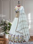 DESIGNER CHINON SILK EMBROIDERY SEQUENCE THREAD DESIGN WORK LEHENGA CHOLI WITH DUPATTA RECEPTION WEAR WHOLESALE PRICE ETHNIC GARMENT (3)