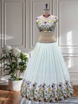 DESIGNER CHINON SILK EMBROIDERY SEQUENCE THREAD DESIGN WORK LEHENGA CHOLI WITH DUPATTA RECEPTION WEAR WHOLESALE PRICE ETHNIC GARMENT (3)