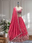 DESIGNER CHINON SILK EMBROIDERY SEQUENCE THREAD DESIGN WORK LEHENGA CHOLI WITH DUPATTA WEDDING WEAR WHOLESALE PRICE ETHNIC GARMENT (3)