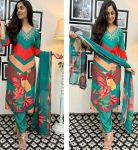 DESIGNER CHINON SILK EMBROIDERY & SEQUENCE WORK TOP BOTTOM WITH DUPATTA  GREEN