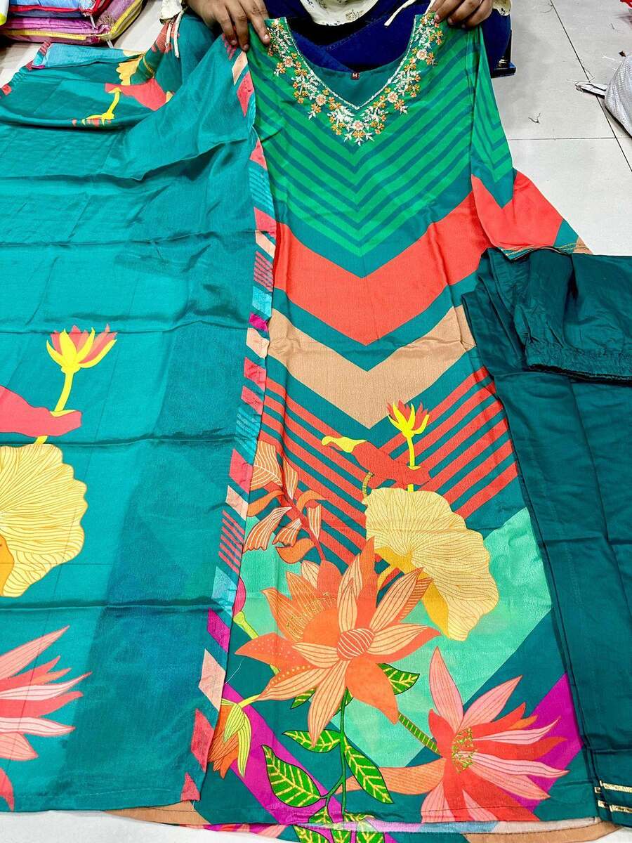 DESIGNER CHINON SILK EMBROIDERY & SEQUENCE WORK TOP BOTTOM WITH DUPATTA OFFICE WEAR WHOLESALE PRICE ETHNIC GARMENT (4)