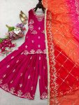 DESIGNER CHINON SILK EMBROIDERY SEQUENCE WORK TOP SHARARA WITH DUPATTA WEDDING WEAR WHOLESALE PRICE ETHNIC GARMENT (3)