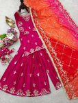 DESIGNER CHINON SILK EMBROIDERY SEQUENCE WORK TOP SHARARA WITH DUPATTA WEDDING WEAR WHOLESALE PRICE ETHNIC GARMENT (3)