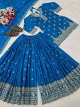 DESIGNER CHINON SILK SEQUENCE EMBROIDERY WORK TOP PALAZZO WITH DUPATTA BLUE