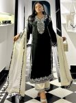 DESIGNER CHINON SILK THREAD EMBROIDERY WORK TOP BOTTOM WITH DUPATTA BLACK