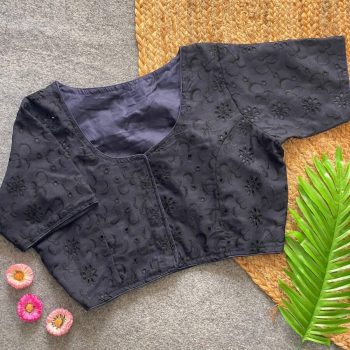 DESIGNER COTTON HAKOBA THREAD WORK STITCHED BLOUSE PURPLE