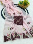 DESIGNER CRUNCHY CHIFFON BANDHANI PATCH BUTTA WITH HANDWORK SAREE WITH UNSTITCHED BLOUSE BABY PINK