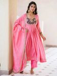 DESIGNER CRUNCHY SILK EMBROIDERY THREAD & SEQUENCE WORK GOWN BOTTOM WITH DUPATTA BABY PINK