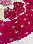 DESIGNER FANDY SATIN SILK HAND WORK WITH CUT WORK ARCO BORDER WORK SAREE WITH STITCHED BLOUSE RANI