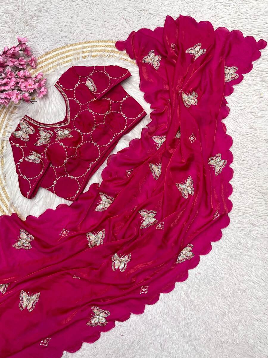 DESIGNER FANDY SATIN SILK HAND WORK WITH CUT WORK ARCO BORDER WORK SAREE WITH STITCHED BLOUSE PARTY WEAR WHOLESALE PRICE ETHNIC GARMENT (9)