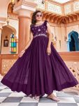 DESIGNER FAUX BLOOMING RICH ZARI-SEQUENCE & BEADS EMBROIDERY WORK GOWN PURPLE
