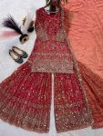 DESIGNER FENDY CRUSH SILK SEQUENCE EMBROIDERY WORK TOP SHARARA WITH DUPATTA WEDDING WEAR WHOLESALE PRICE ETHNIC GARMENT (2)