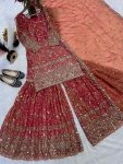 DESIGNER FENDY CRUSH SILK SEQUENCE EMBROIDERY WORK TOP SHARARA WITH DUPATTA WEDDING WEAR WHOLESALE PRICE ETHNIC GARMENT (2)