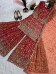 DESIGNER FENDY CRUSH SILK SEQUENCE EMBROIDERY WORK TOP SHARARA WITH DUPATTA WEDDING WEAR WHOLESALE PRICE ETHNIC GARMENT (2)