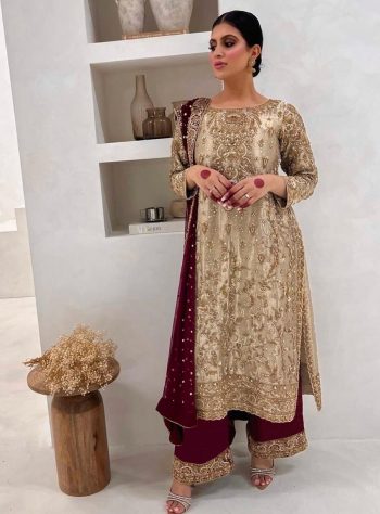 DESIGNER FENDY SILK EMBROIDERY SEQUENCE WORK TOP PALAZZO WITH DUPATTA MAROON