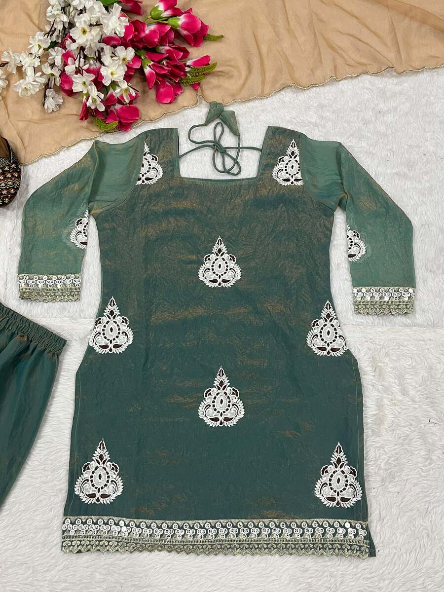 DESIGNER FENDY SILK SEQUENCE EMBROIDERY WORK TOP PALAZZO WITH DUPATTA PARTY WEAR WHOLESALE PRICE ETHNIC GARMENT (14)