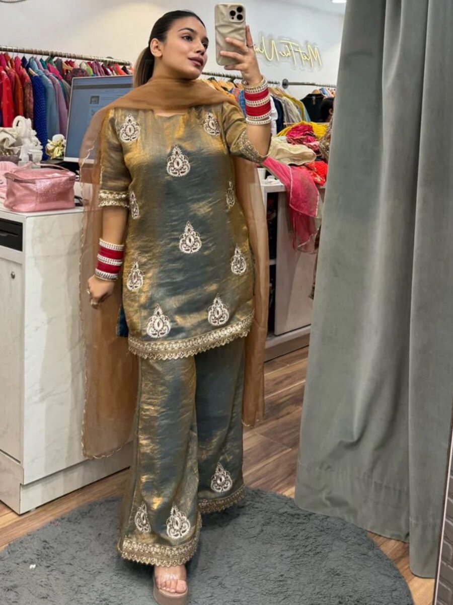 DESIGNER FENDY SILK SEQUENCE EMBROIDERY WORK TOP PALAZZO WITH DUPATTA PARTY WEAR WHOLESALE PRICE ETHNIC GARMENT (5)