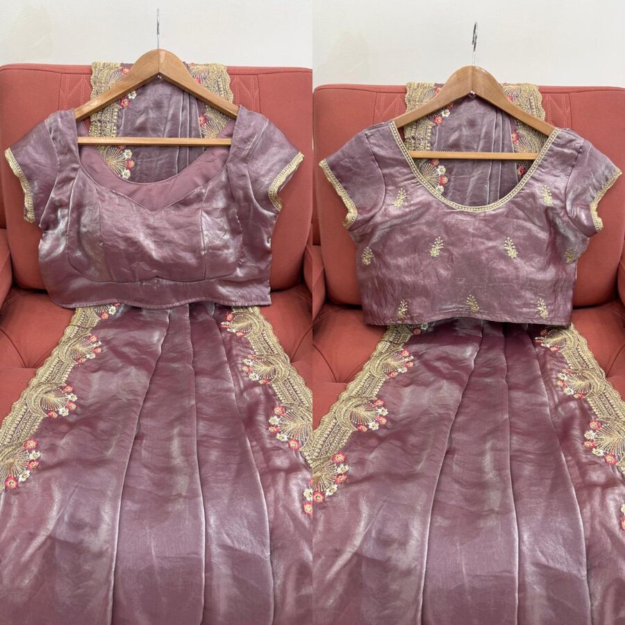 DESIGNER FENDY SILK THREAD EMBROIDERY WORK SAREE WITH UNSTITCHED BLOUSE PARTY WEAR WHOLESALE PRICE ETHNIC GARMENT (1)