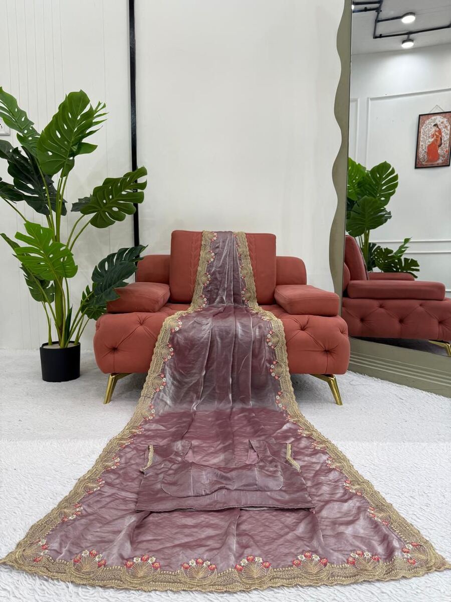 DESIGNER FENDY SILK THREAD EMBROIDERY WORK SAREE WITH UNSTITCHED BLOUSE PARTY WEAR WHOLESALE PRICE ETHNIC GARMENT (7)