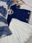 DESIGNER FRENCH CREPE EMBROIDERY SEQUENCE WORK TOP PALAZZO WITH DUPATTA  BLUE