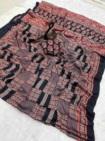 DESIGNER GAJI SOFT SILK BANDHEJ WORK SAREE WITH UNSTITCHED BLOUSE BROWN