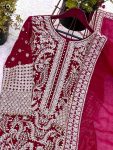 DESIGNER GEORGETTE CHAIN STITCH EMBROIDERY SEQUENCE WITH BEADS WORK TOP PALAZZO WITH DUPATTA WEDDING WEAR WHOLESALE PRICE ETHNIC GARMENT (3)
