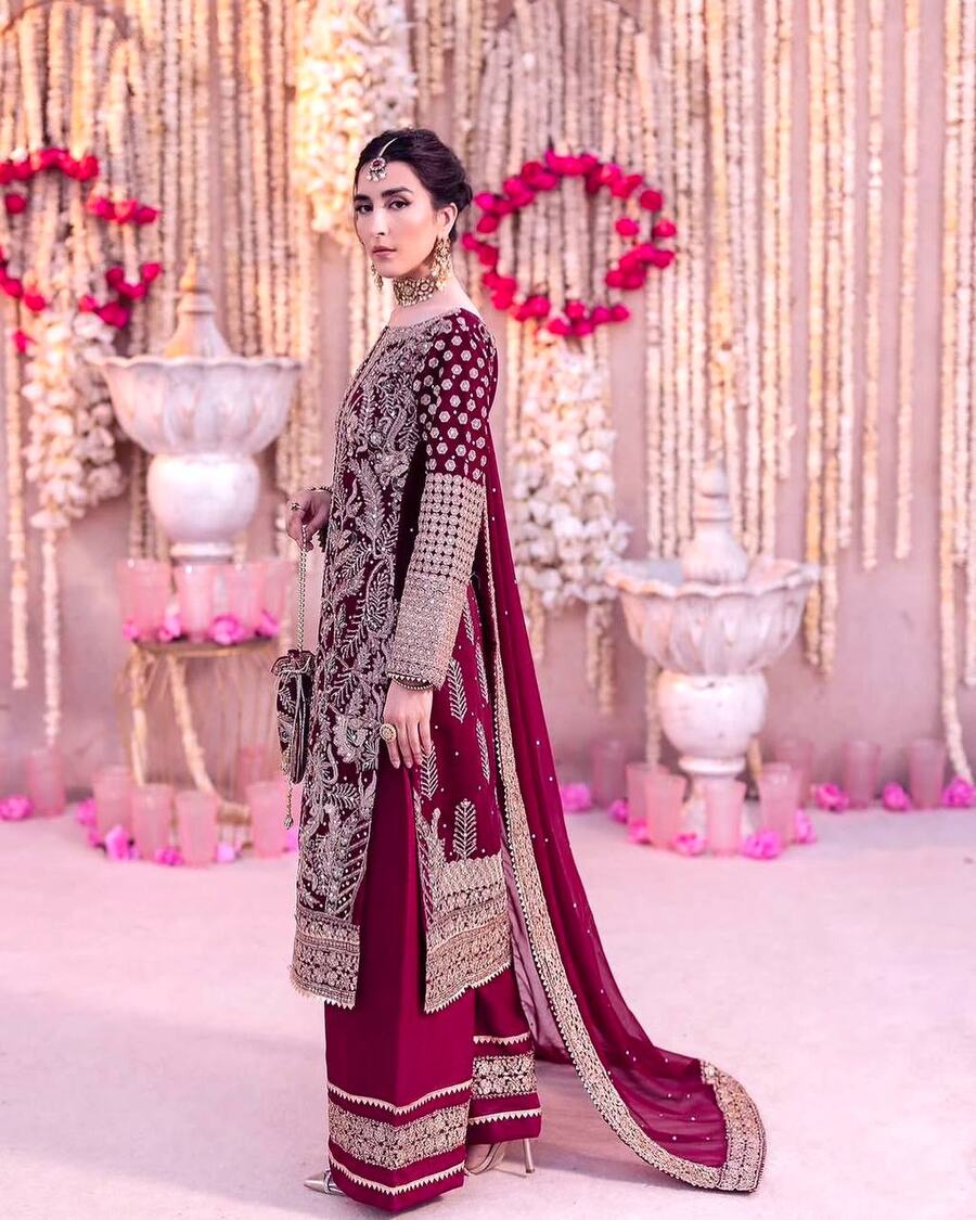 DESIGNER GEORGETTE CHAIN STITCH EMBROIDERY SEQUENCE WITH BEADS WORK TOP PALAZZO WITH DUPATTA WEDDING WEAR WHOLESALE PRICE ETHNIC GARMENT (2)