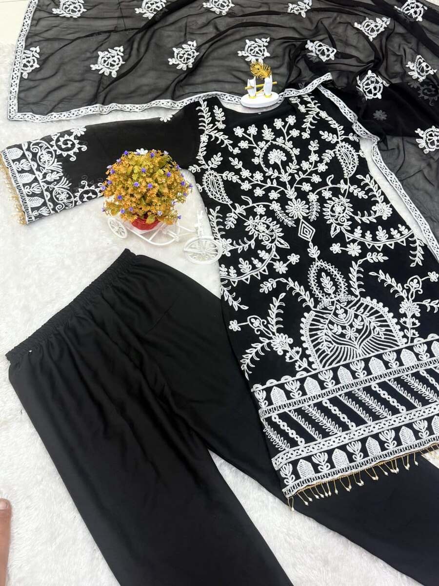 DESIGNER GEORGETTE CHAIN WORK WITH BEAUTIFUL LATKAN WORK TOP BOTTOM WITH DUPATTA FESTIVE WEAR WHOLESALE PRICE ETHNIC GARMENT (3)