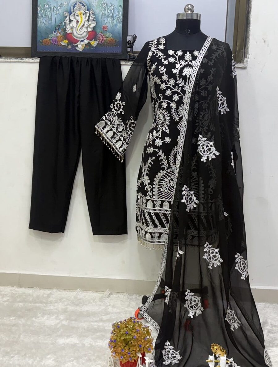 DESIGNER GEORGETTE CHAIN WORK WITH BEAUTIFUL LATKAN WORK TOP BOTTOM WITH DUPATTA FESTIVE WEAR WHOLESALE PRICE ETHNIC GARMENT (5)