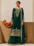 DESIGNER GEORGETTE CODING AND SEQUENCE WITH RIVET MOTI WORK TOP PALAZZO WITH DUPATTA GREEN