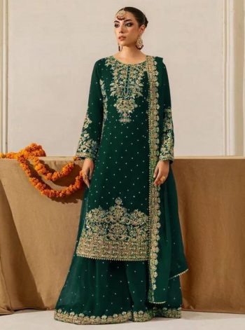 DESIGNER GEORGETTE CODING AND SEQUENCE WITH RIVET MOTI WORK TOP PALAZZO WITH DUPATTA GREEN