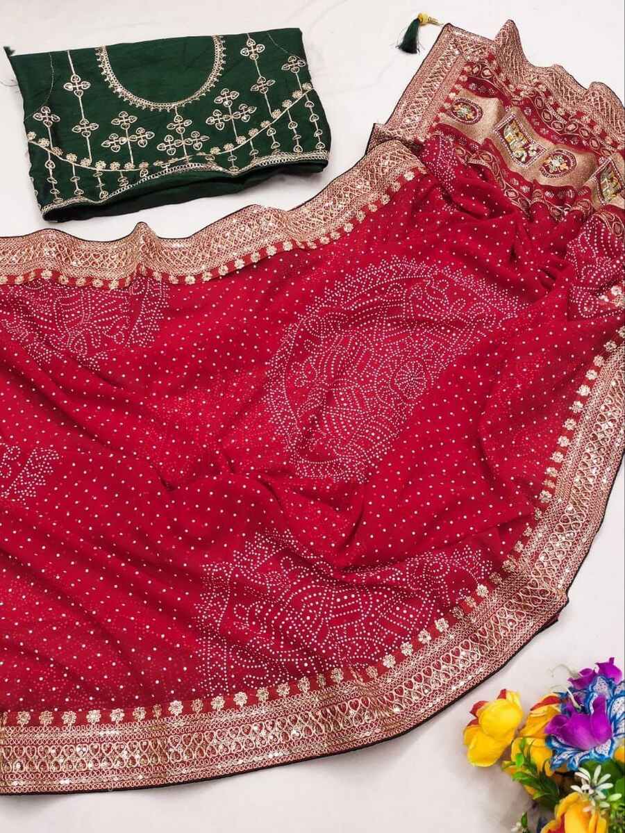 DESIGNER GEORGETTE CODING SEQUENCE BORDER WITH BADHANI FOIL PRINT WORK SAREE WITH UNSITCHED BLOUSE FESTIVE WEAR WHOLESALE PRICE ETHNIC GARMENT (1)