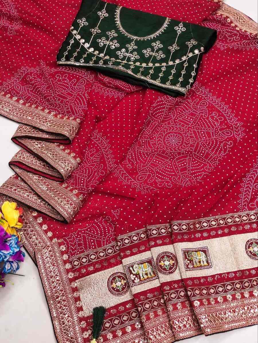 DESIGNER GEORGETTE CODING SEQUENCE BORDER WITH BADHANI FOIL PRINT WORK SAREE WITH UNSITCHED BLOUSE FESTIVE WEAR WHOLESALE PRICE ETHNIC GARMENT (2)
