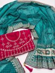 DESIGNER GEORGETTE CODING SEQUENCE BORDER WITH BADHANI FOIL PRINT WORK SAREE WITH UNSITCHED BLOUSE RAMA