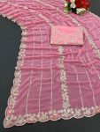 DESIGNER GEORGETTE CONTRAST PALLU EMBROIDERY THREAD AND SEQUENCE WORK WITH CUT WORK SAREE WITH UNSTITCHED BLOUSE PARTY WEAR WHOLESALE PRICE ETHNIC GARMENT (2).jpeg