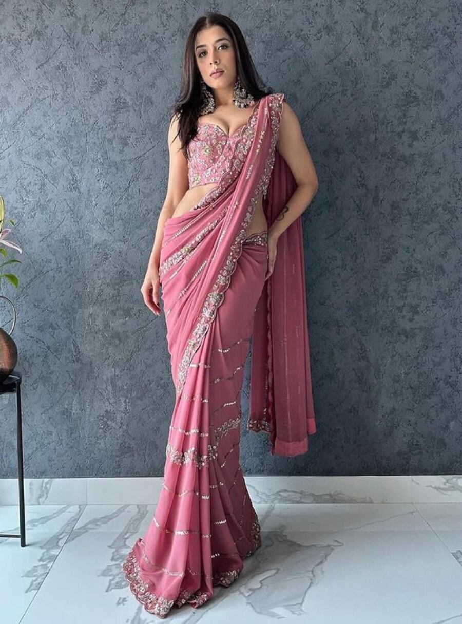 DESIGNER GEORGETTE CONTRAST PALLU EMBROIDERY THREAD AND SEQUENCE WORK WITH CUT WORK SAREE WITH UNSTITCHED BLOUSE PARTY WEAR WHOLESALE PRICE ETHNIC GARMENT (2).jpeg