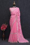 DESIGNER GEORGETTE CONTRAST PALLU EMBROIDERY THREAD AND SEQUENCE WORK WITH CUT WORK SAREE WITH UNSTITCHED BLOUSE PARTY WEAR WHOLESALE PRICE ETHNIC GARMENT (2).jpeg