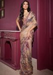 DESIGNER GEORGETTE DIGITAL PRINT WITH HAND MIRROR, ZARI & SEQUENCE WORK SAREE WITH UNSTITCHED BLOUSE PEACH