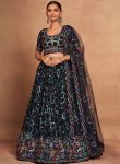 DESIGNER GEORGETTE EMBROIDERY AND SEQUENCE WORK LEHENGA CHOLI WITH DUPATTA NAVY BLUE