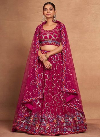 DESIGNER GEORGETTE EMBROIDERY AND SEQUENCE WORK LEHENGA CHOLI WITH DUPATTA PINK