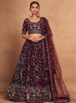 DESIGNER GEORGETTE EMBROIDERY AND SEQUENCE WORK LEHENGA CHOLI WITH DUPATTA WINE