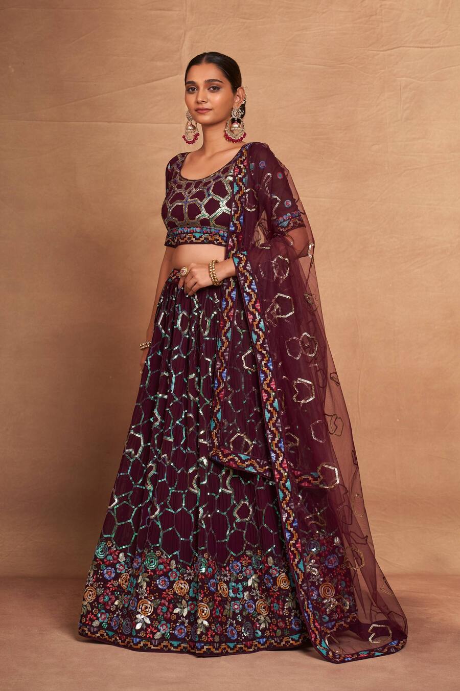 DESIGNER GEORGETTE EMBROIDERY AND SEQUENCE WORK LEHENGA CHOLI WITH DUPATTA PARTY WEAR WHOLESALE PRICE ETHNIC GARMENT (8)
