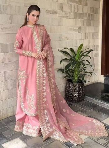 DESIGNER GEORGETTE EMBROIDERY CHAIN SEQUENCE WORK TOP PALAZZO WITH DUPATTA BABY PINK