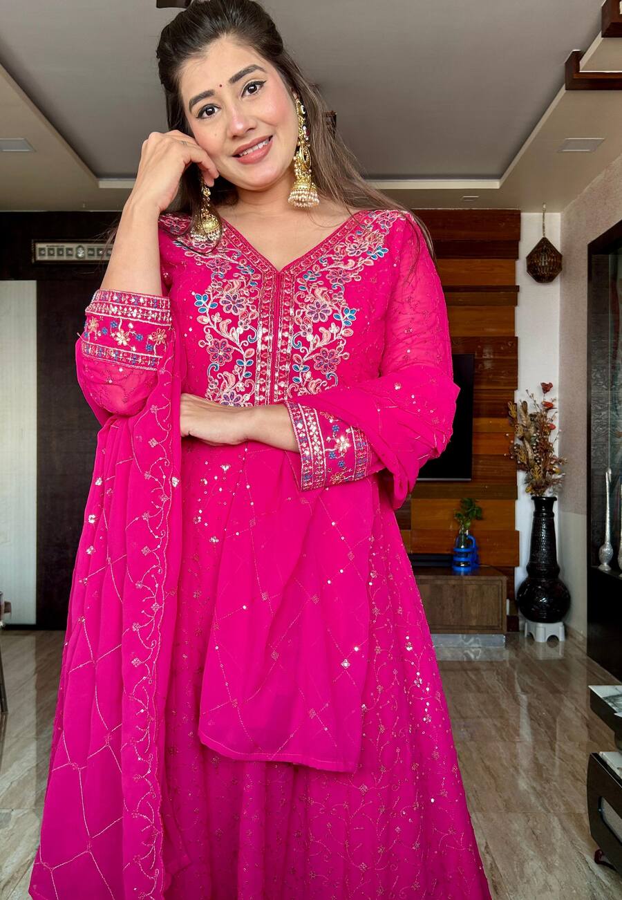 DESIGNER GEORGETTE EMBROIDERY SEQUENCE WORK GOWN BOTTOM WITH DUPATTA FESTIVE WEAR WHOLESALE PRICE ETHNIC GARMENT (5)