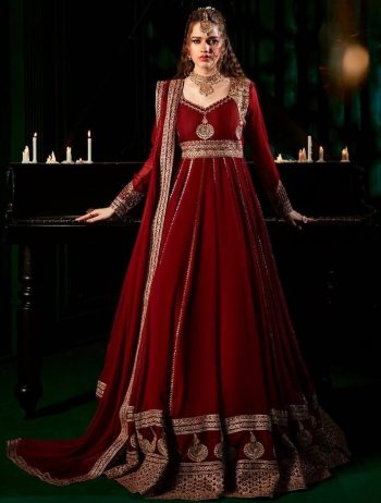 DESIGNER GEORGETTE EMBROIDERY SEQUENCE WORK GOWN BOTTOM WITH DUPATTA RED