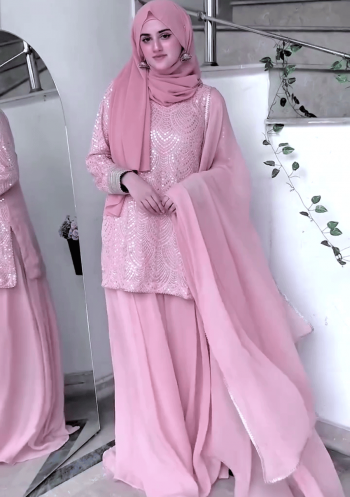 DESIGNER GEORGETTE EMBROIDERY SEQUENCE WORK TOP PALAZZO WITH DUPATTA BABY PINK