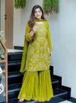 DESIGNER GEORGETTE EMBROIDERY SEQUENCE WORK TOP SHARARA WITH DUPATTA PARROT GREEN