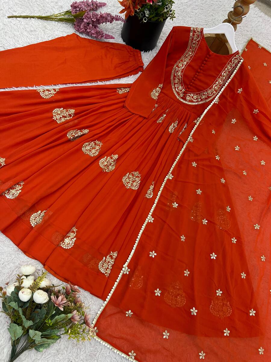 DESIGNER GEORGETTE EMBROIDERY WORK GOWN BOTTOM WITH DUPATTA WEDDING WEAR WHOLESALE PRICE ETHNIC GARMENT (10)